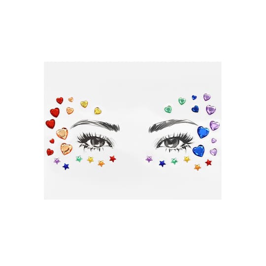 Pride Rainbow Heart & Star Gem Face Decals by Celebrate It™